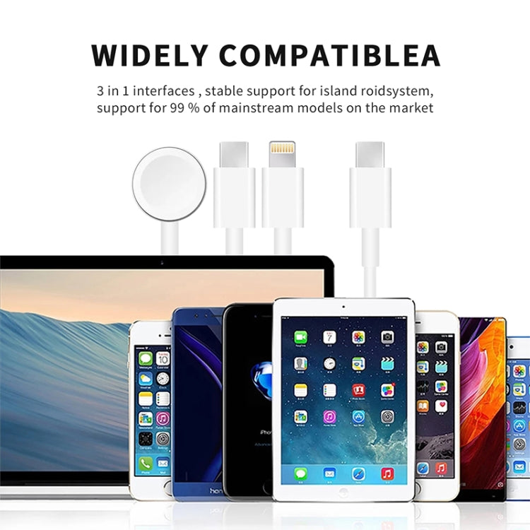 3-in-1 magnetic charging cable with Type-C plugs and round disc for Apple Watch