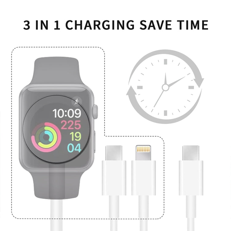 3-in-1 magnetic charging cable with Type-C plugs and charging disc for smartwatch