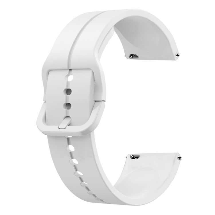 White silicone watch band with loop clasp and multiple adjustment holes.