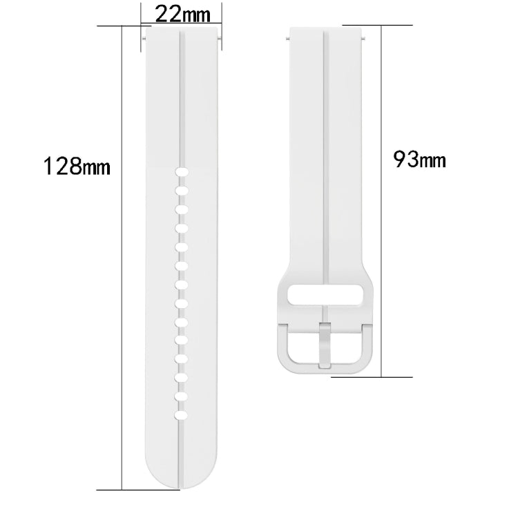 White silicone loop watch band diagram, 22mm width and 93mm strap length shown