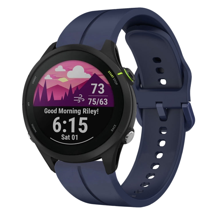 Navy silicone watch band with multiple holes and round smartwatch case