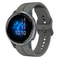 Navy blue silicone loop watch band with perforated holes and clasp, with smartwatch.