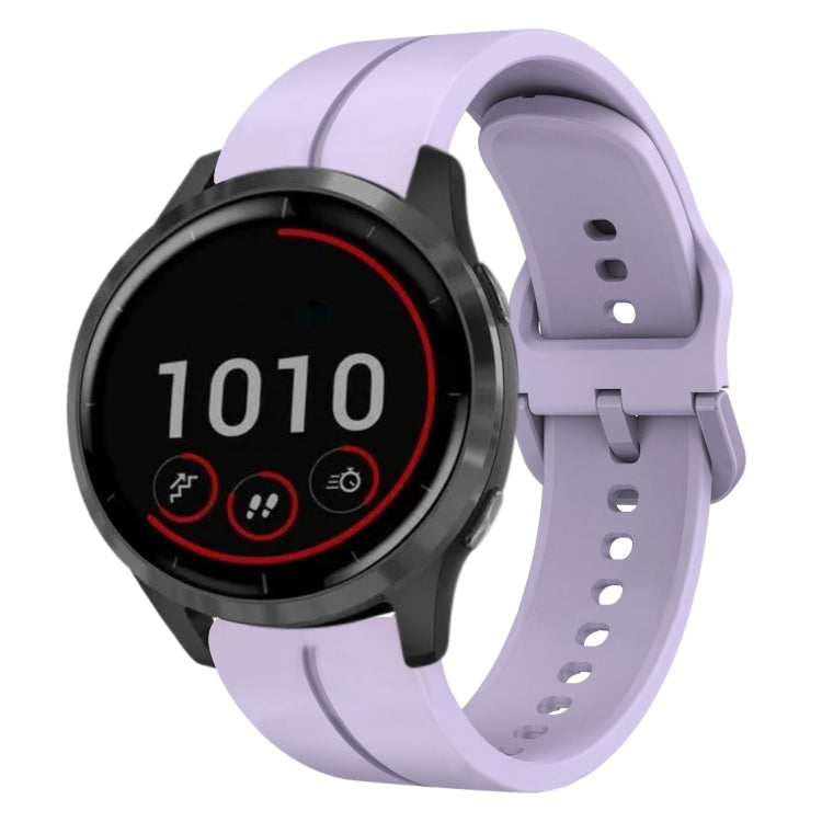 Light purple 22mm loop silicone watch band with adjustment holes and clasp end