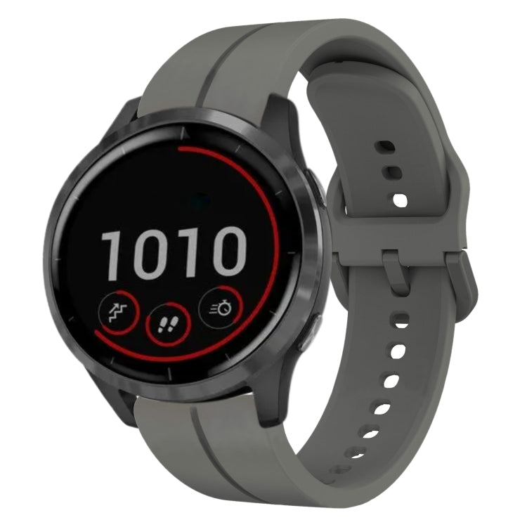 Dark gray 22mm silicone loop watch band with multiple strap holes and buckle clasp