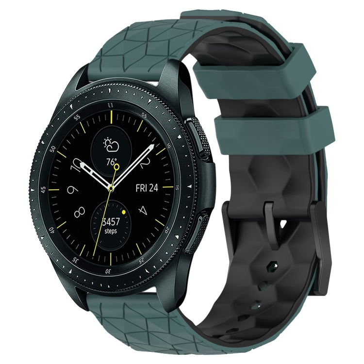 Two-color silicone watch band with geometric football pattern, olive green and black