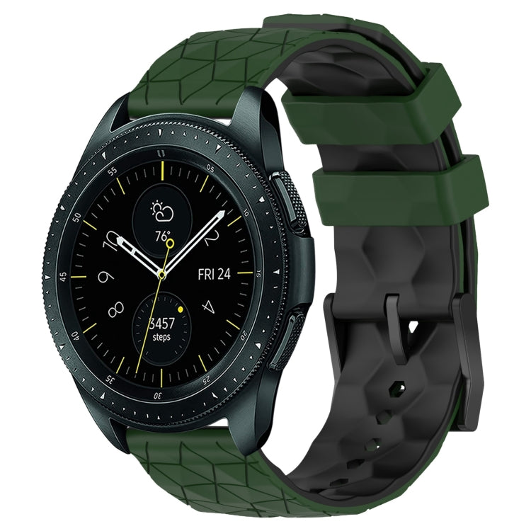Two-color silicone watch band with geometric football pattern, olive green and black