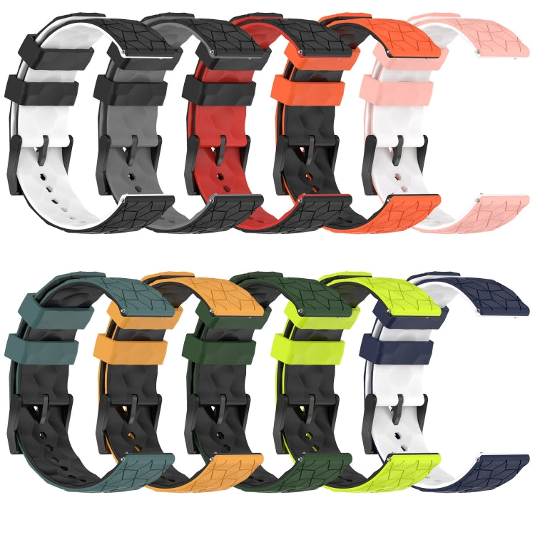 Assorted colors football-pattern silicone watch bands shown side-by-side with buckles