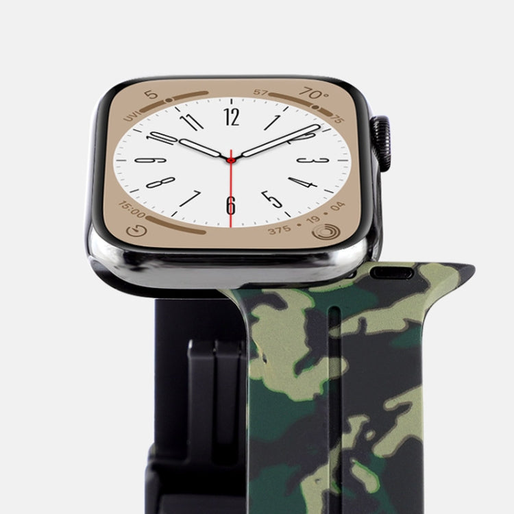 Camouflage silicone watch band with magnetic clasp, dark green and black pattern