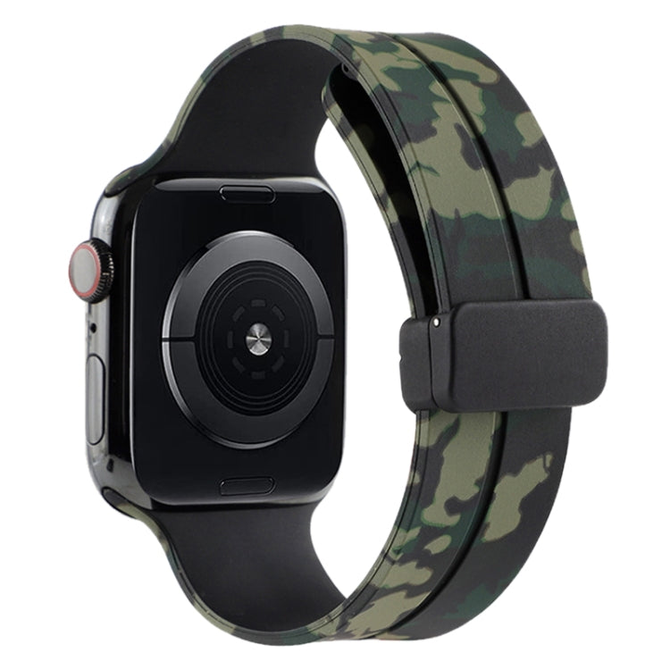 Green camouflage silicone watch band with magnetic clasp and sturdy black clasp