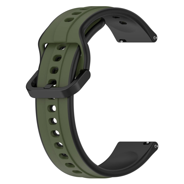Two-tone silicone loop watch band in dark green and black, adjustable pin-hole strap