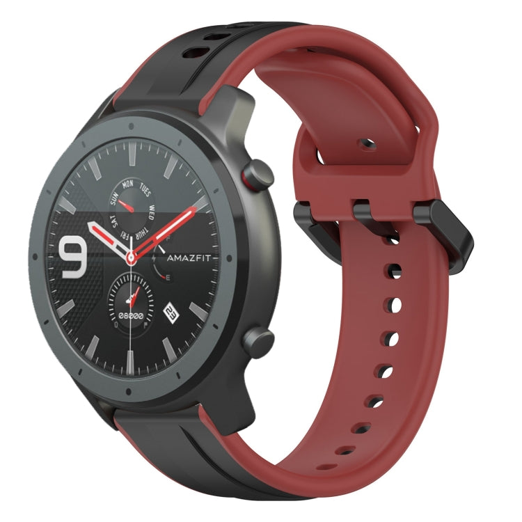 Two-tone silicone watch band with red and black loop design, perforated pin-hole strap