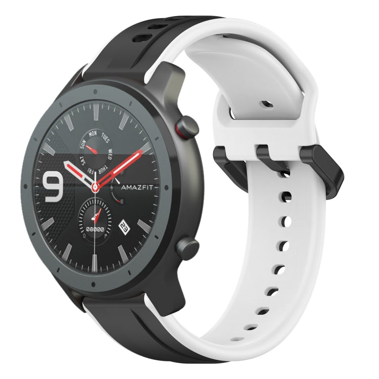 Two-tone silicone watch band with white and black loop design, perforated pin-hole strap