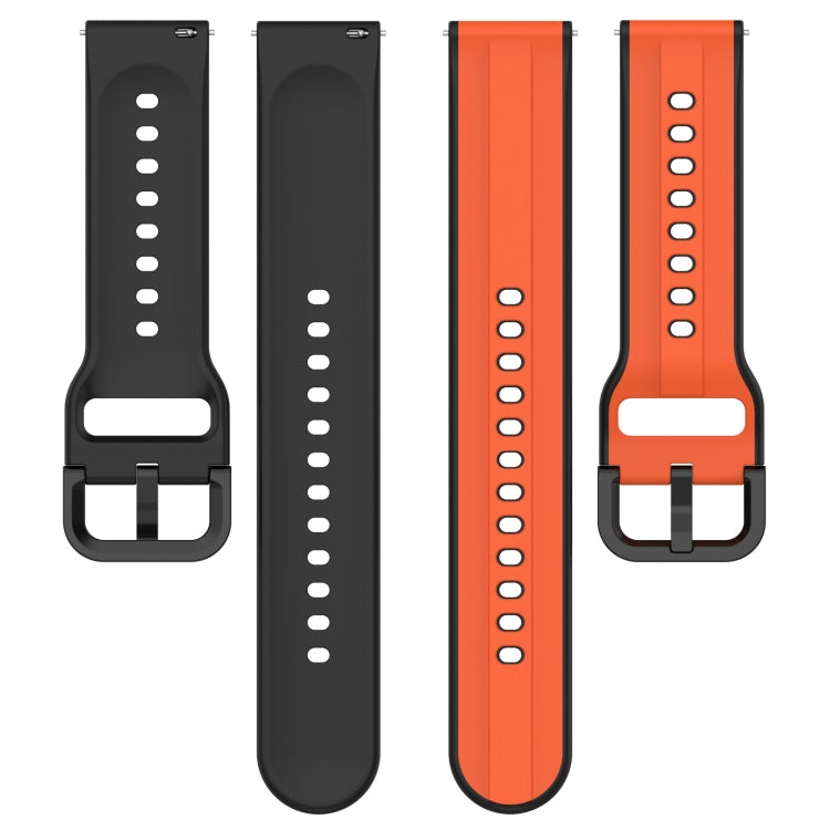 Two-color silicone watch band with black and orange bands, each with multiple holes.