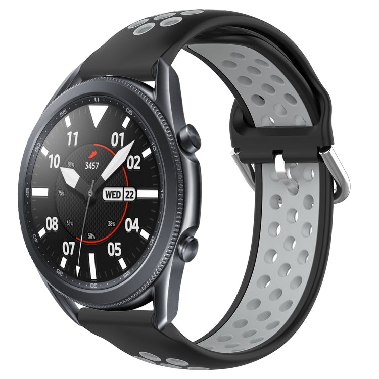 Perforated breathable sports silicone watch band, black with light gray back