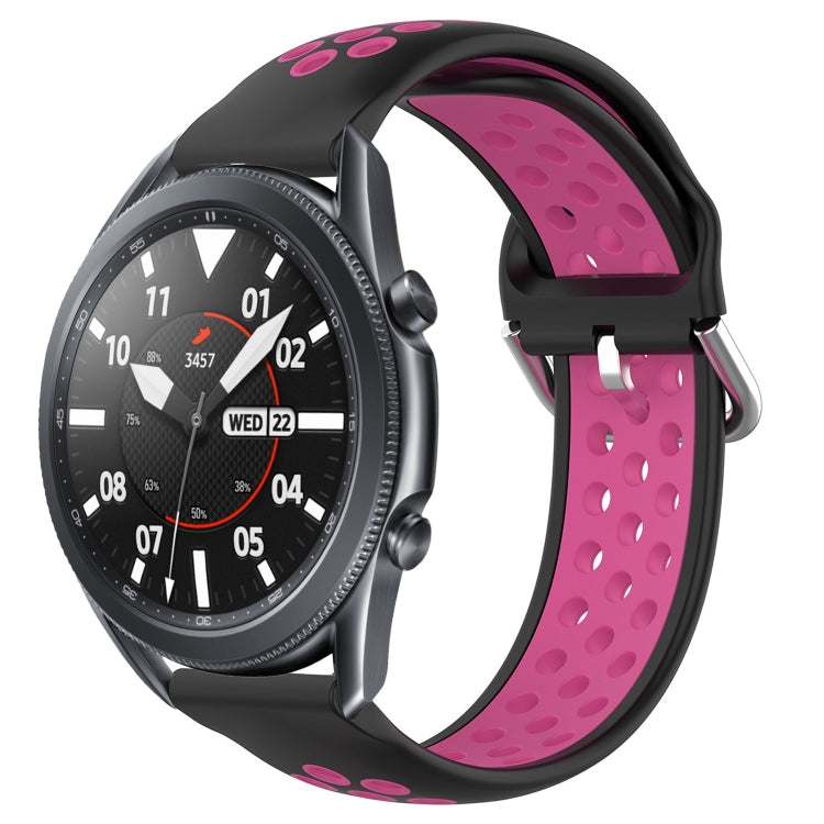 Perforated breathable sports silicone watch band, black and pink two-tone