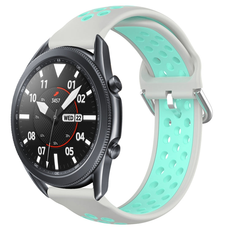 Perforated breathable sports silicone watch band, light gray and teal two-tone