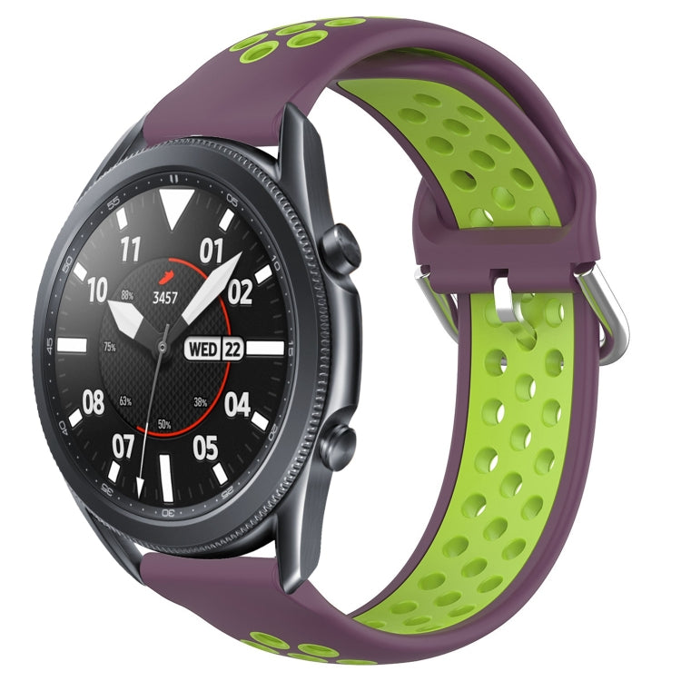 Perforated breathable sports silicone watch band, purple and lime two-tone