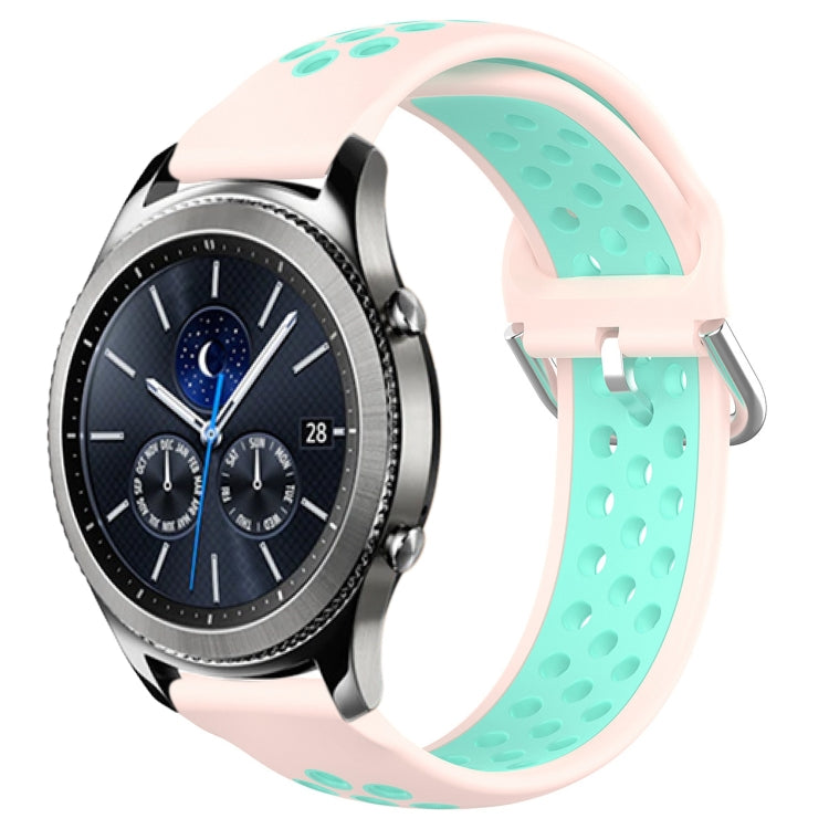 Perforated sports silicone watch band in pink with teal inner accents