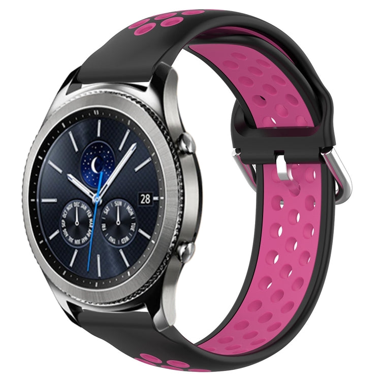 Perforated sports silicone watch band with black and rose-pink perforated section