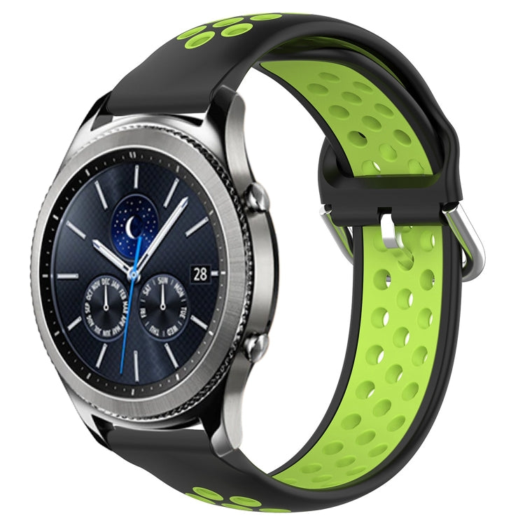 Perforated sports silicone watch band with black and lime green perforated section