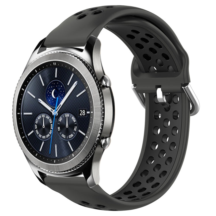Perforated sports silicone watch band in solid black with vented texture