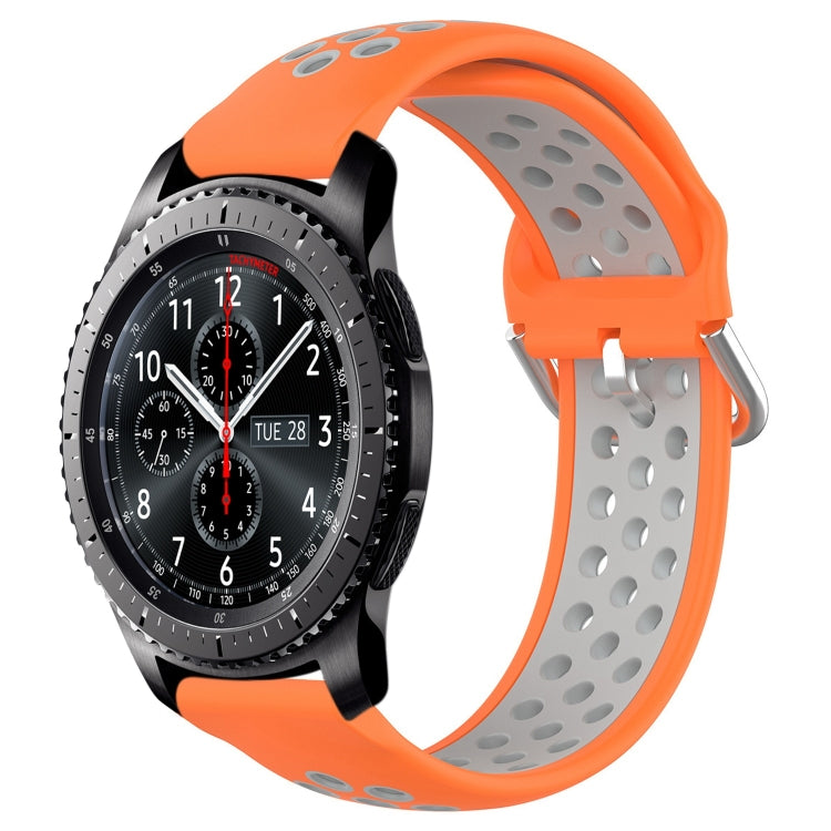 Silicone perforated sports watch band with orange strap and silver buckle