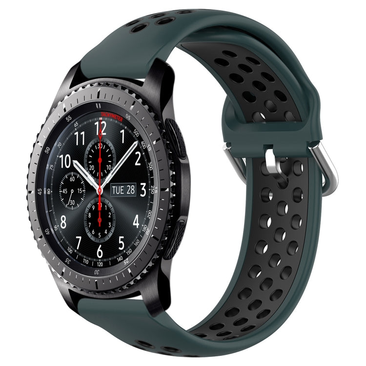 Silicone perforated sports watch band with dark teal strap and silver buckle