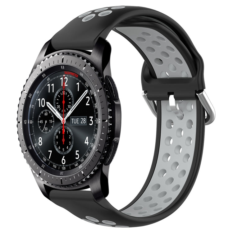 Perforated silicone sports watch band with breathable dot pattern, black with dark gray insert