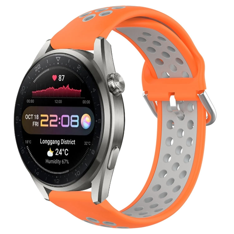 Perforated breathable sports silicone watch band, bright orange with gray dotted insert