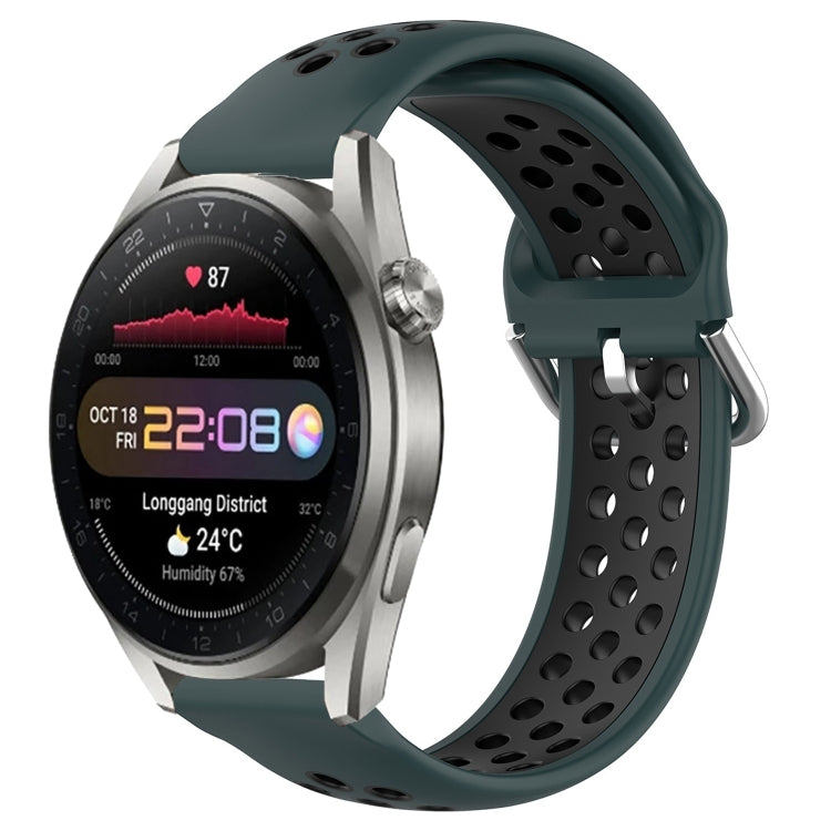 Perforated breathable sports silicone watch band, dark green with black dotted strap insert