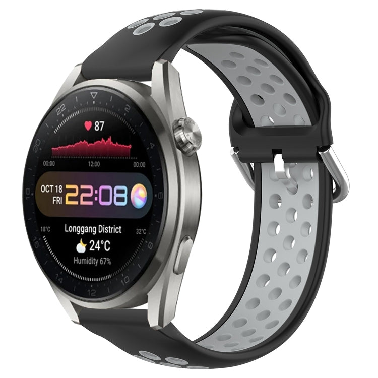 Perforated breathable sports silicone watch band, black with light gray dotted strap insert