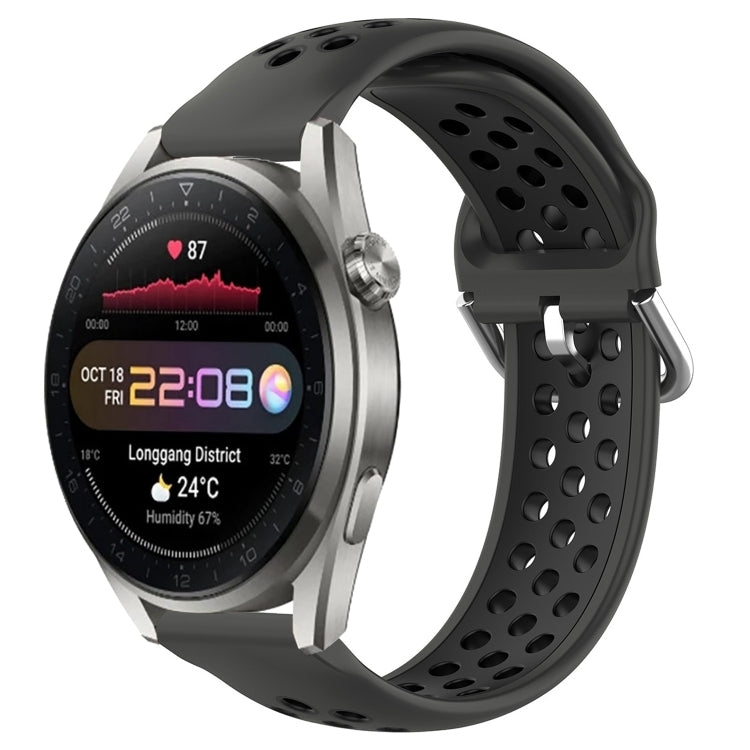 Perforated sports silicone watch band with black perforated surface and black base