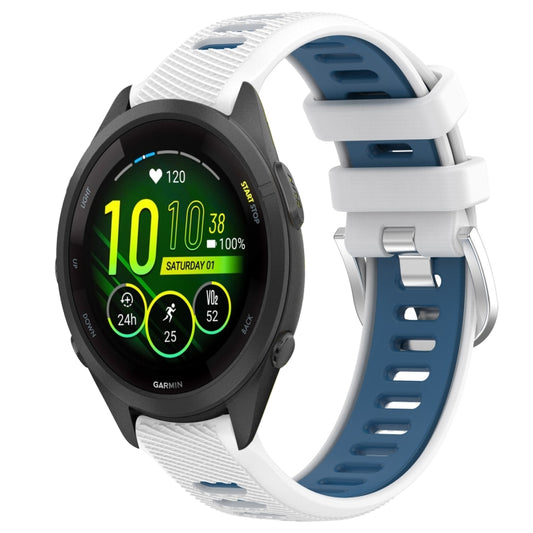 Silicone watch band with steel buckle, white and blue two-tone sport design