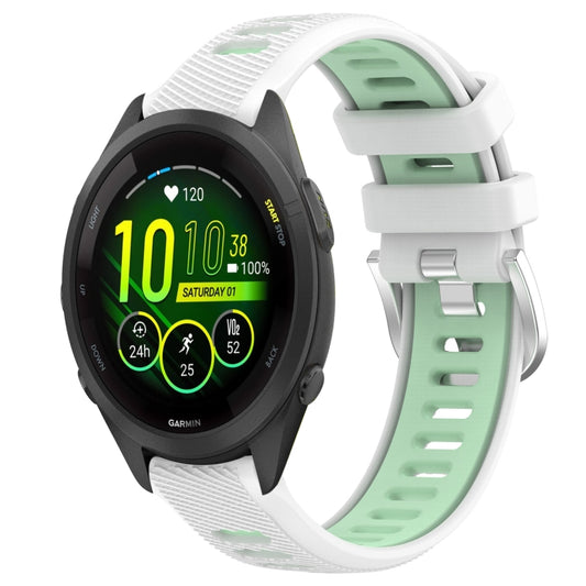 Silicone watch band with steel buckle, white and green two-tone sport design