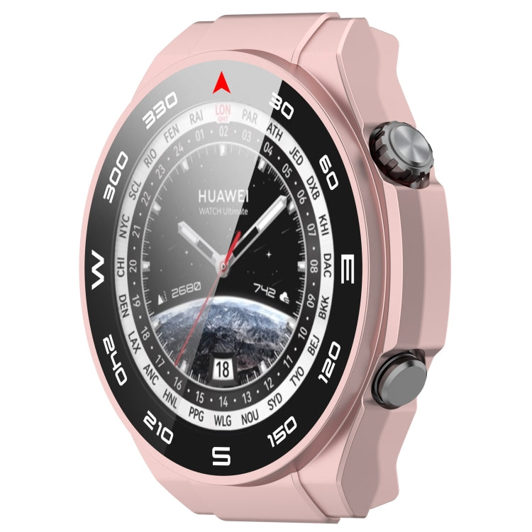 Pink PC+ toughened film integrated watch protective case on smartwatch front.