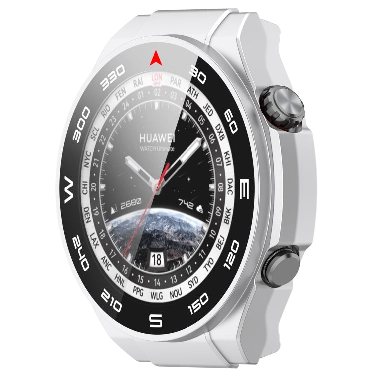 White PC+ toughened film integrated watch protective case on smartwatch front.
