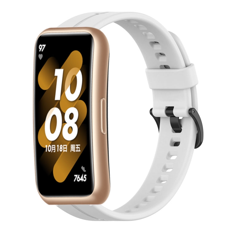 White silicone watch band with adjustable pin buckle and perforated strap