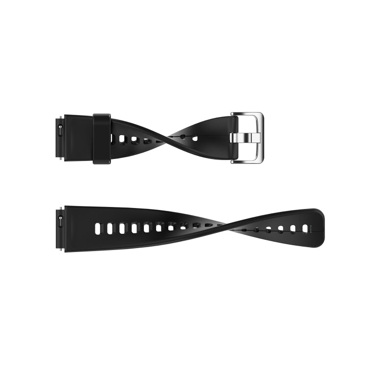 Black silicone watch band with stainless steel buckle and adjustable pin holes