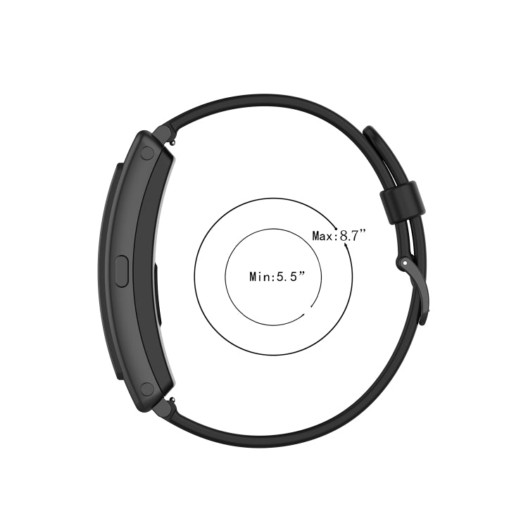 Black silicone watch band, side view with clasp and adjustable strap holes