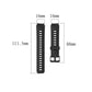 Black silicone watch band size diagram with measurements for strap and buckle