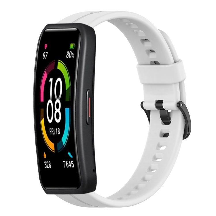 White silicone watch band with perforated strap and secure pin buckle