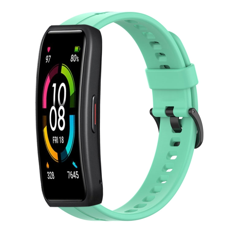 Light green silicone watch band with perforated strap and pin buckle