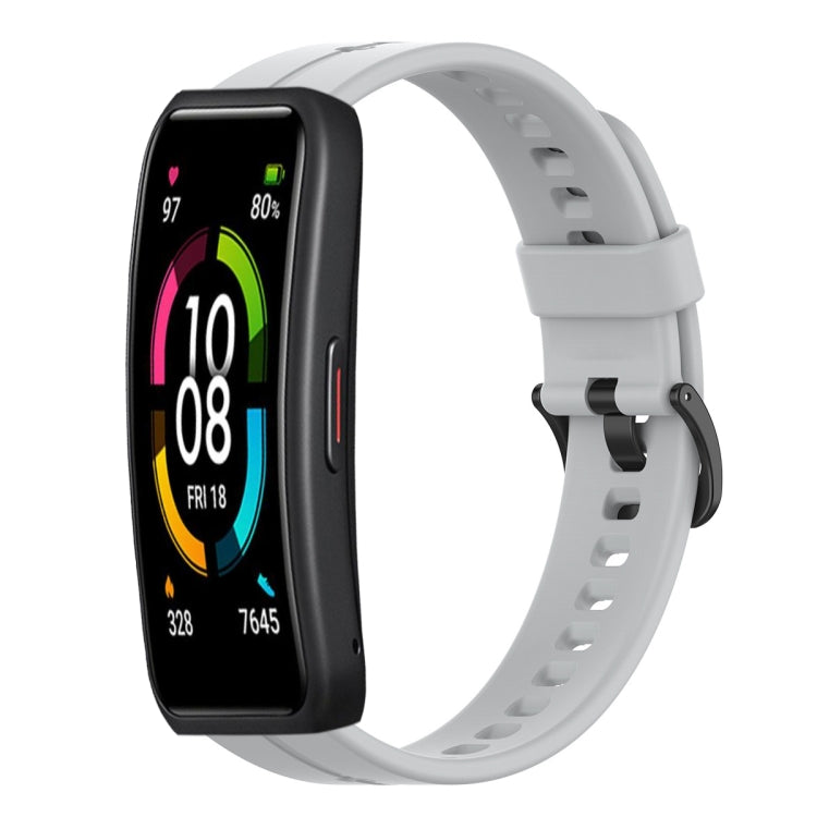 Light gray silicone watch band with clasp, shown with watch display for Huawei Band