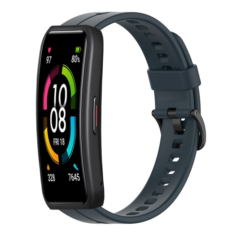 Dark teal silicone smartwatch strap with buckle and perforated holes