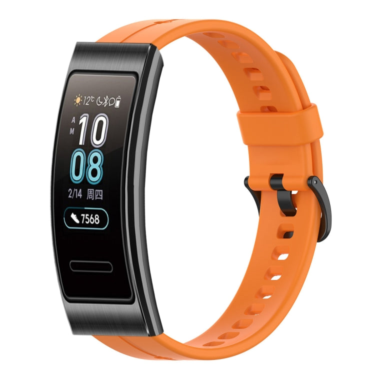 Orange silicone watch band with adjustable pin buckle and perforated strap