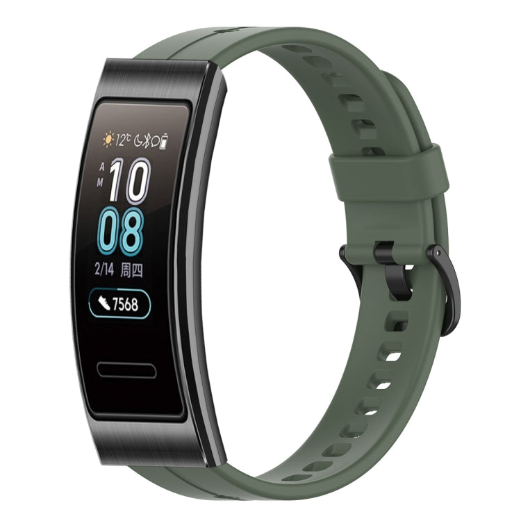 Green silicone watch band with adjustable pin buckle and perforated strap