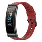 Red silicone watch band side profile with metal clasp and vented holes