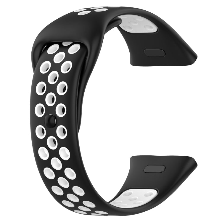 Two-tone silicone watch band with black strap and white perforated sections