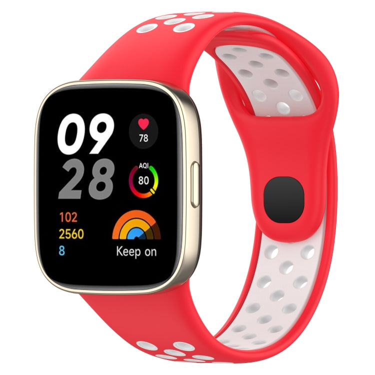 Two-tone silicone watch band, red strap with white perforated inner and black fit tab
