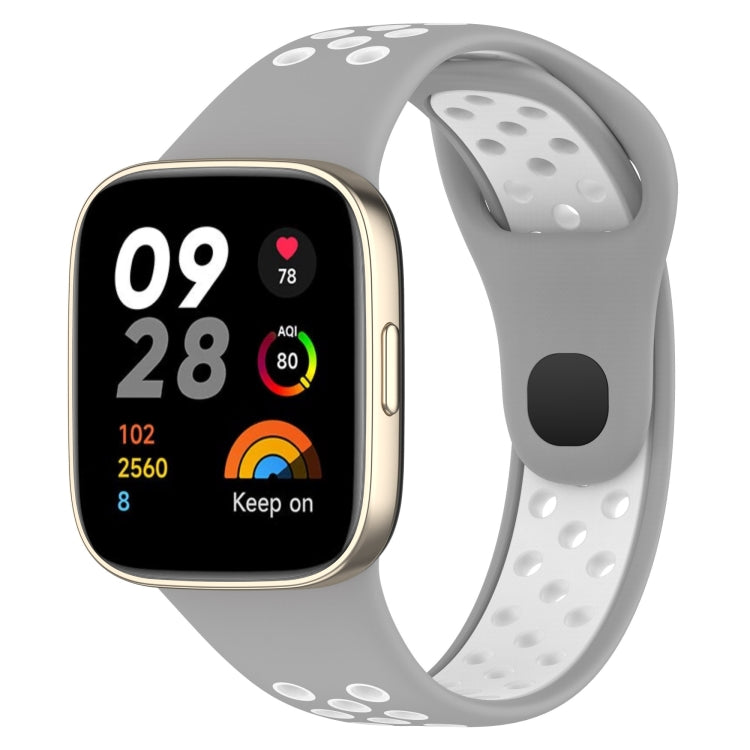 Two-tone silicone watch band, light gray strap with white perforated inner and paw-print accents
